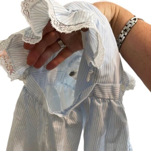 Vintage baby dress white blue striped kitten and flowers lace trim girls 18 mo - Picture 5 of 6